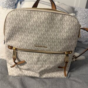 Michael Kors Monogram Cream and Tan Backpack